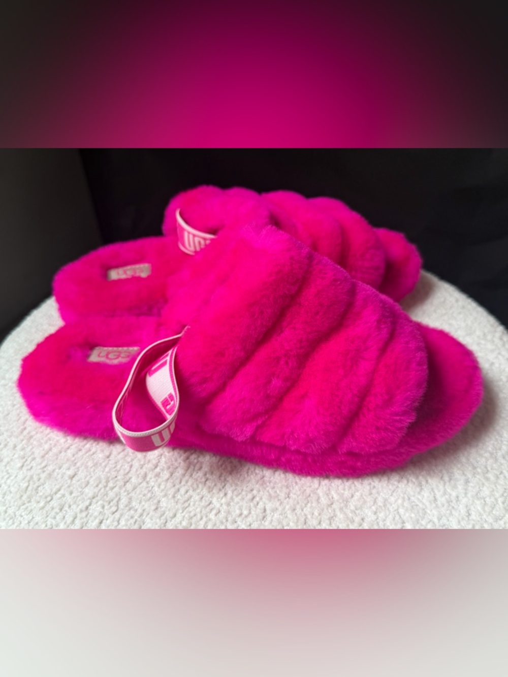 UGG Hot Pink Fuzzy Slide Sandals